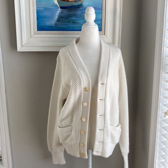 Vintage Orlon Campus Cream Cardigan Knit Pocket Sweater - Picture 3 of 15